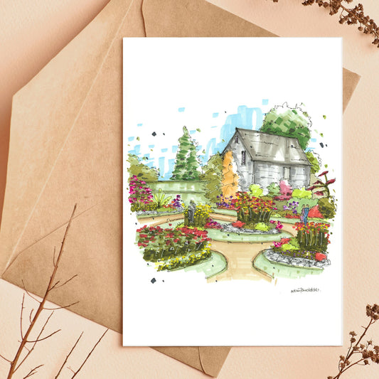 Victorian Garden, Historic Gardens, Annapolis Royal - Greeting Card - Downtown Sketcher