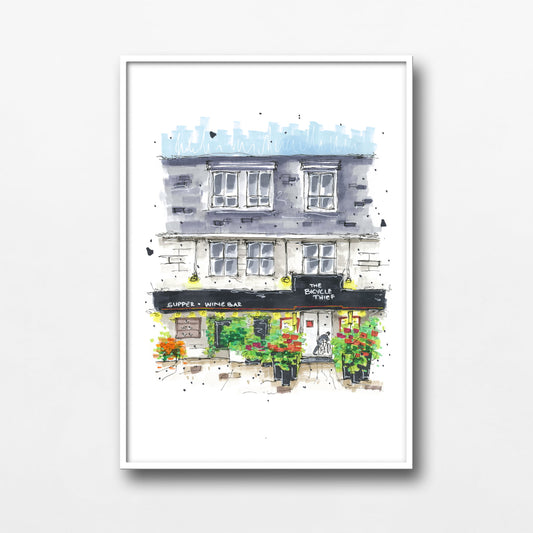 DTS0025 - The Bicycle Thief, Halifax Nova Scotia Canada Storefront Sketch, Art Print - Artwork Print Sketch 2 - Downtown Sketcher