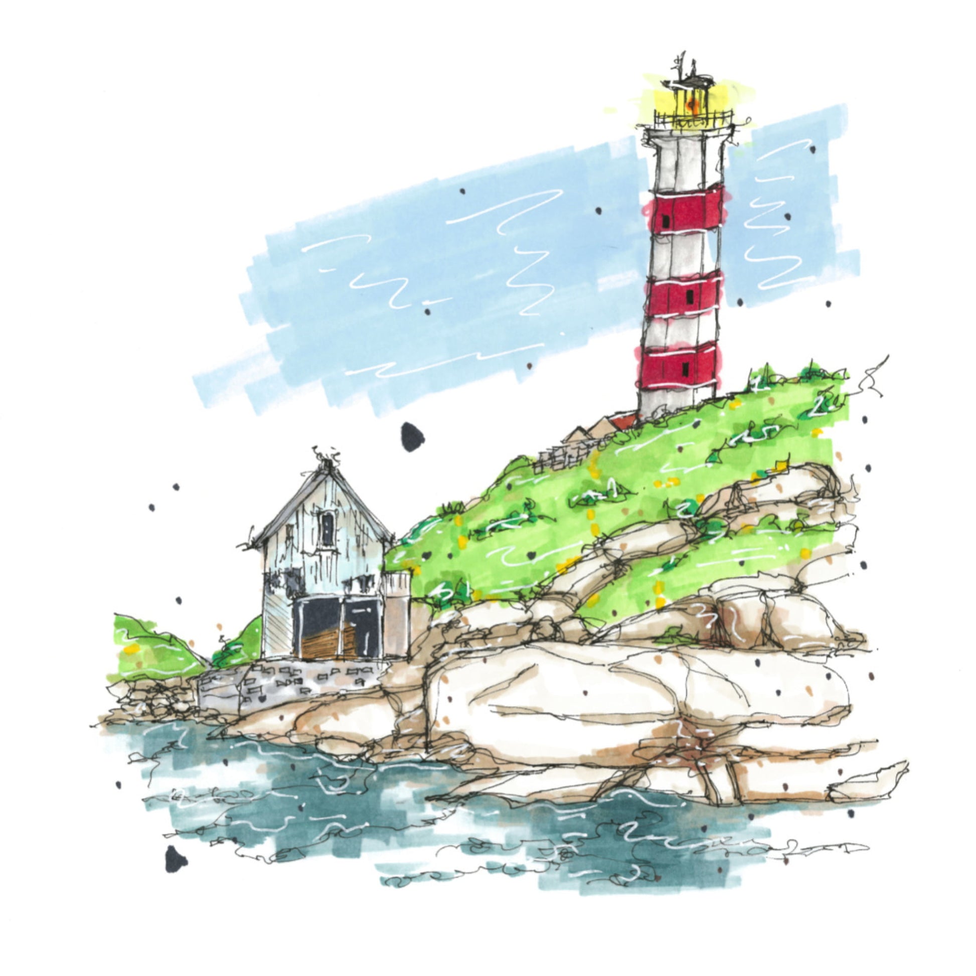 DTS0030 - Sambro Island Lighthouse Halifax Nova Scotia Sketch, Art Print - Artwork Print Sketch 2 - Downtown Sketcher