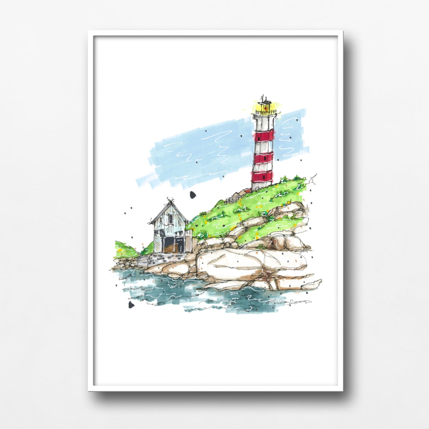 DTS0030 - Sambro Island Lighthouse Halifax Nova Scotia Sketch, Art Print - Artwork Print Sketch 2 - Downtown Sketcher