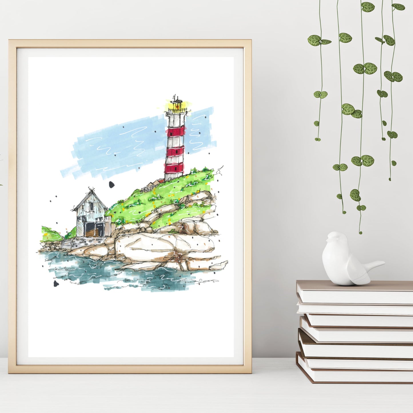 DTS0030 - Sambro Island Lighthouse Halifax Nova Scotia Sketch, Art Print - Artwork Print Sketch 2 - Downtown Sketcher