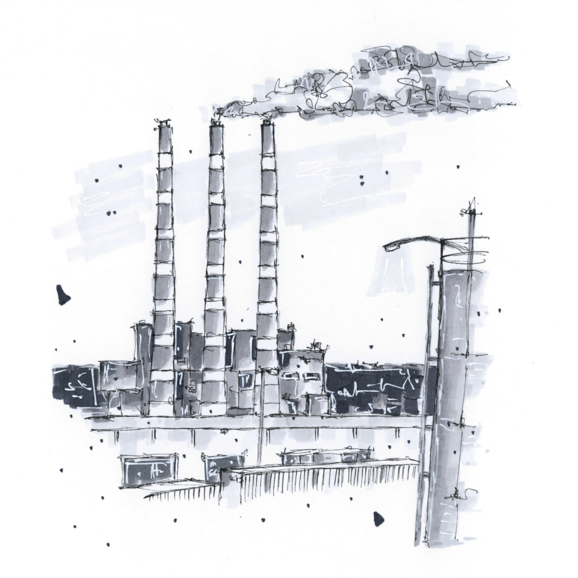 DTS0031 - Tufts Cove Generating Station Halifax Nova Scotia Sketch, Art Print - Artwork Print Sketch 2 - Downtown Sketcher